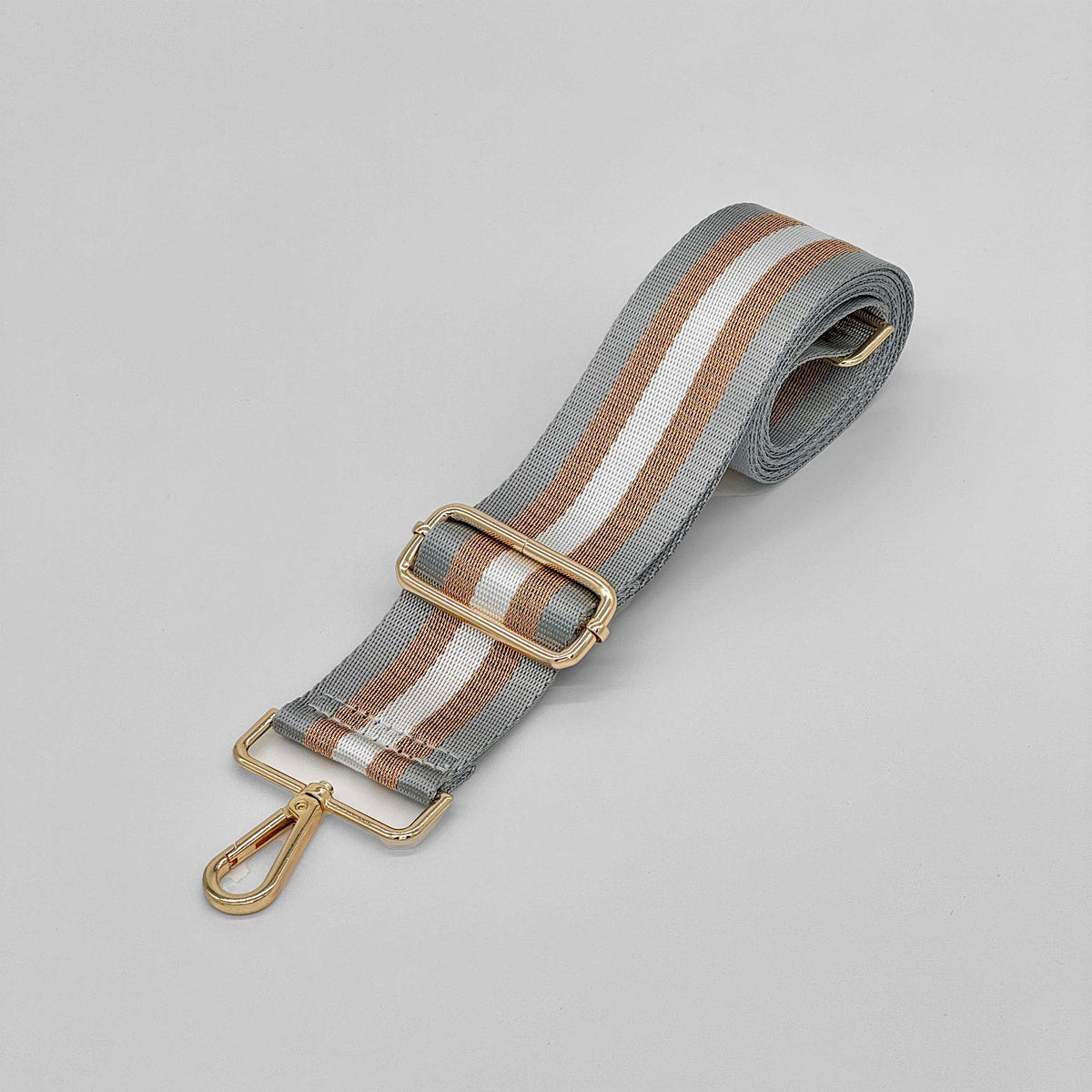 Grey and Gold Metallic Stripe Bag Strap